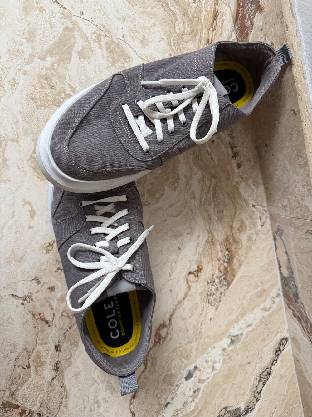 Cole Haan Men's Gray Canvas Low-Top Sneakers with White Laces
